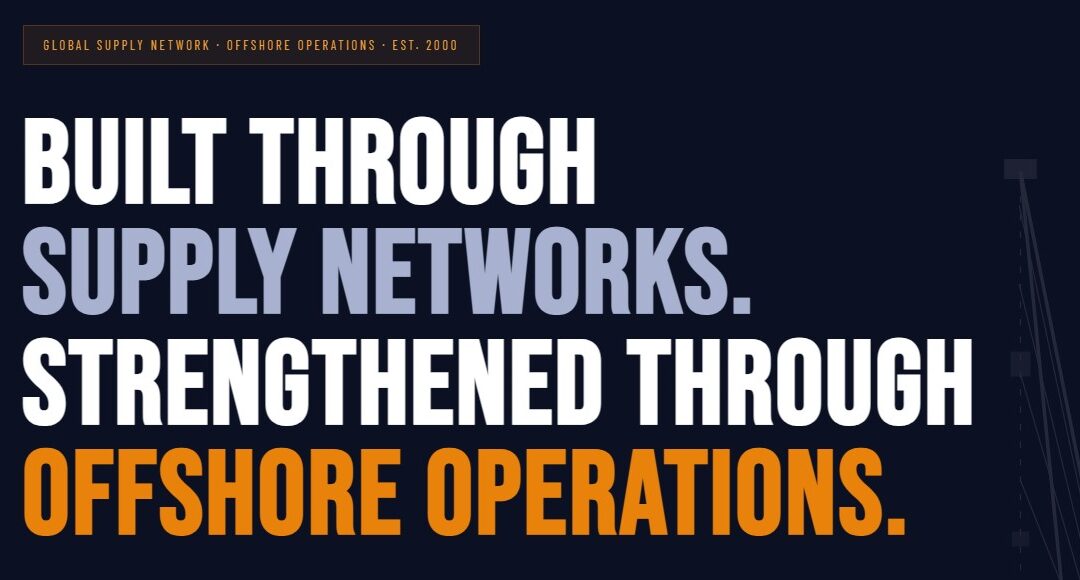 Global offshore oil and gas supply network with drilling rig and offshore operations illustration